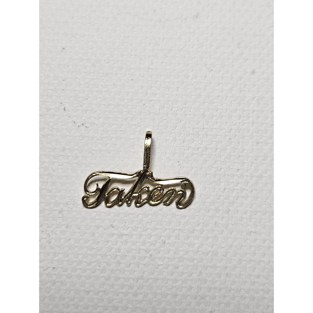 Vintage 14K‎ Yellow Gold "Taken" Text Script Charm Pendant 0.46g 1990s Flawless